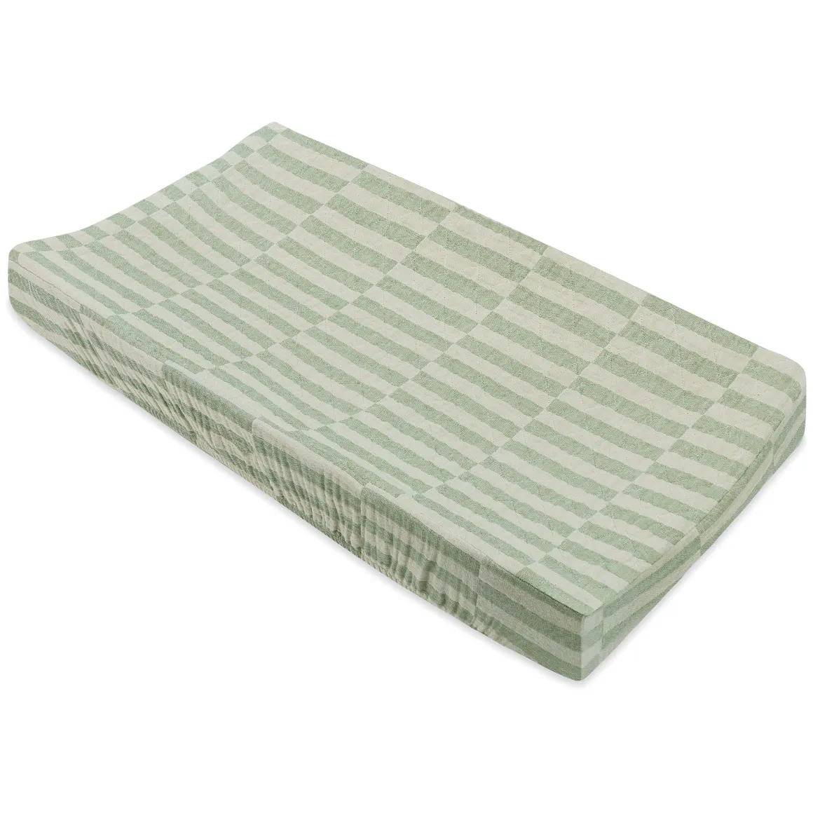Babyletto Quilted Changing Pad Cover in GOTS Certified Organic Muslin Cotton - Moss Stripe