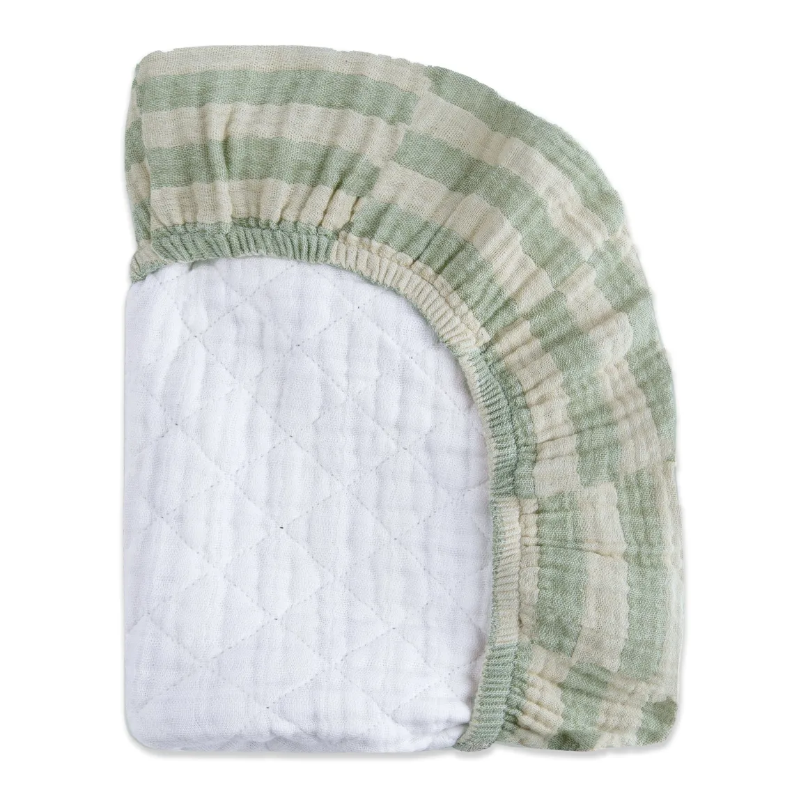 Babyletto Quilted Changing Pad Cover in GOTS Certified Organic Muslin Cotton - Moss Stripe