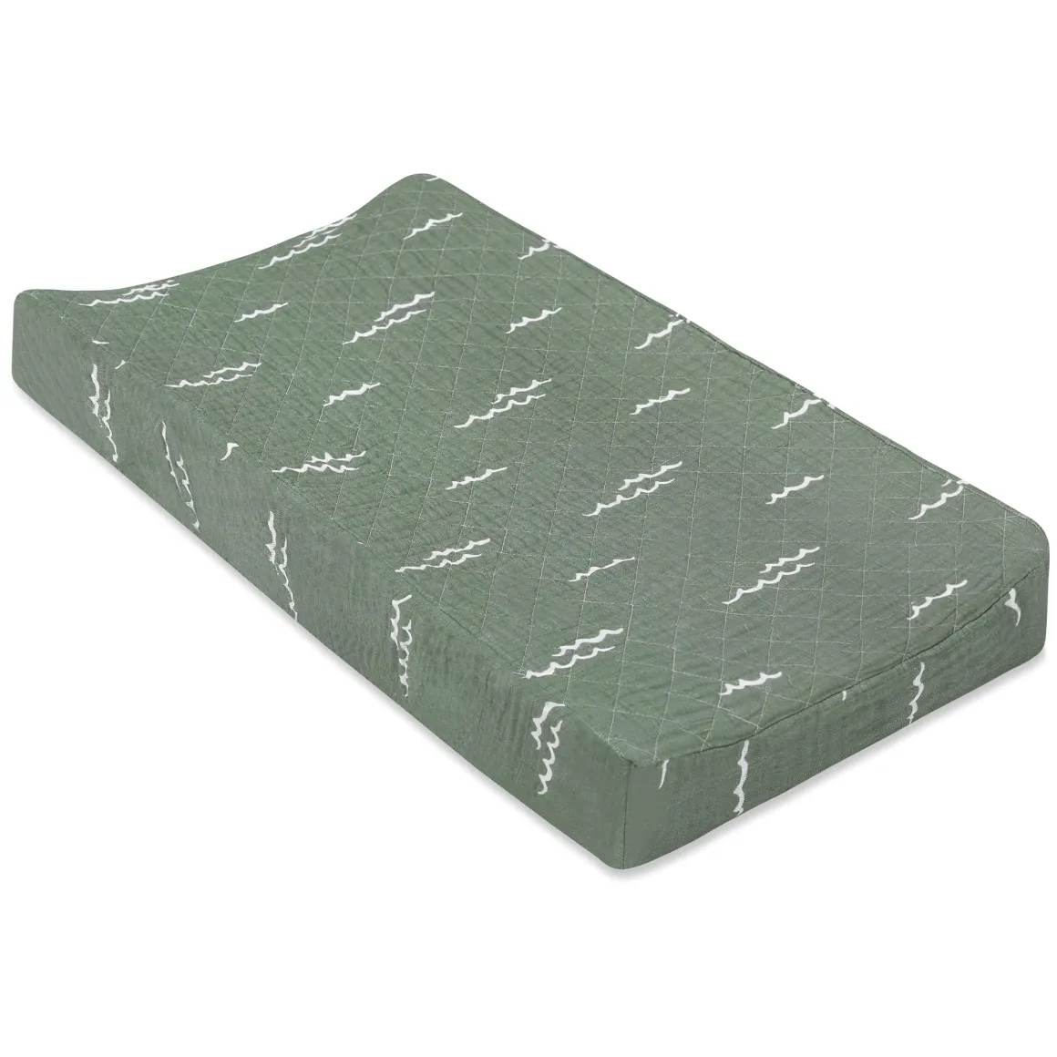 Babyletto Quilted Changing Pad Cover in GOTS Certified Organic Muslin Cotton - Ocean Waves