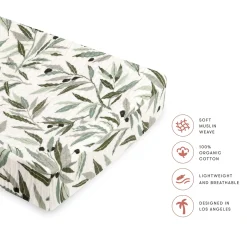 Babyletto Quilted Changing Pad Cover in GOTS Certified Organic Muslin Cotton - Olive Branches