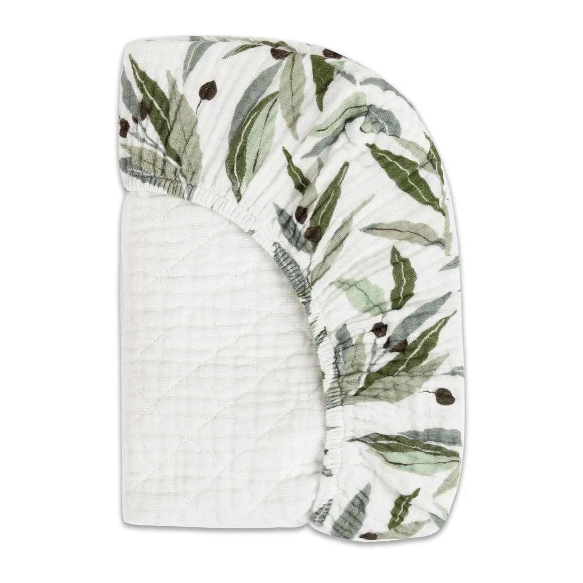 Babyletto Quilted Changing Pad Cover in GOTS Certified Organic Muslin Cotton - Olive Branches