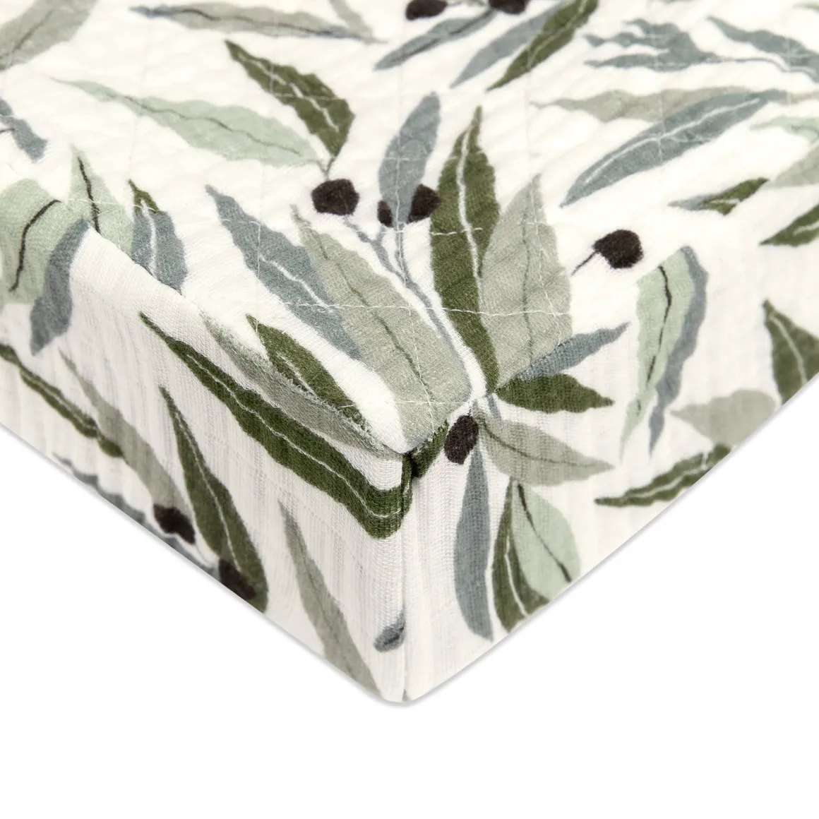 Babyletto Quilted Changing Pad Cover in GOTS Certified Organic Muslin Cotton - Olive Branches
