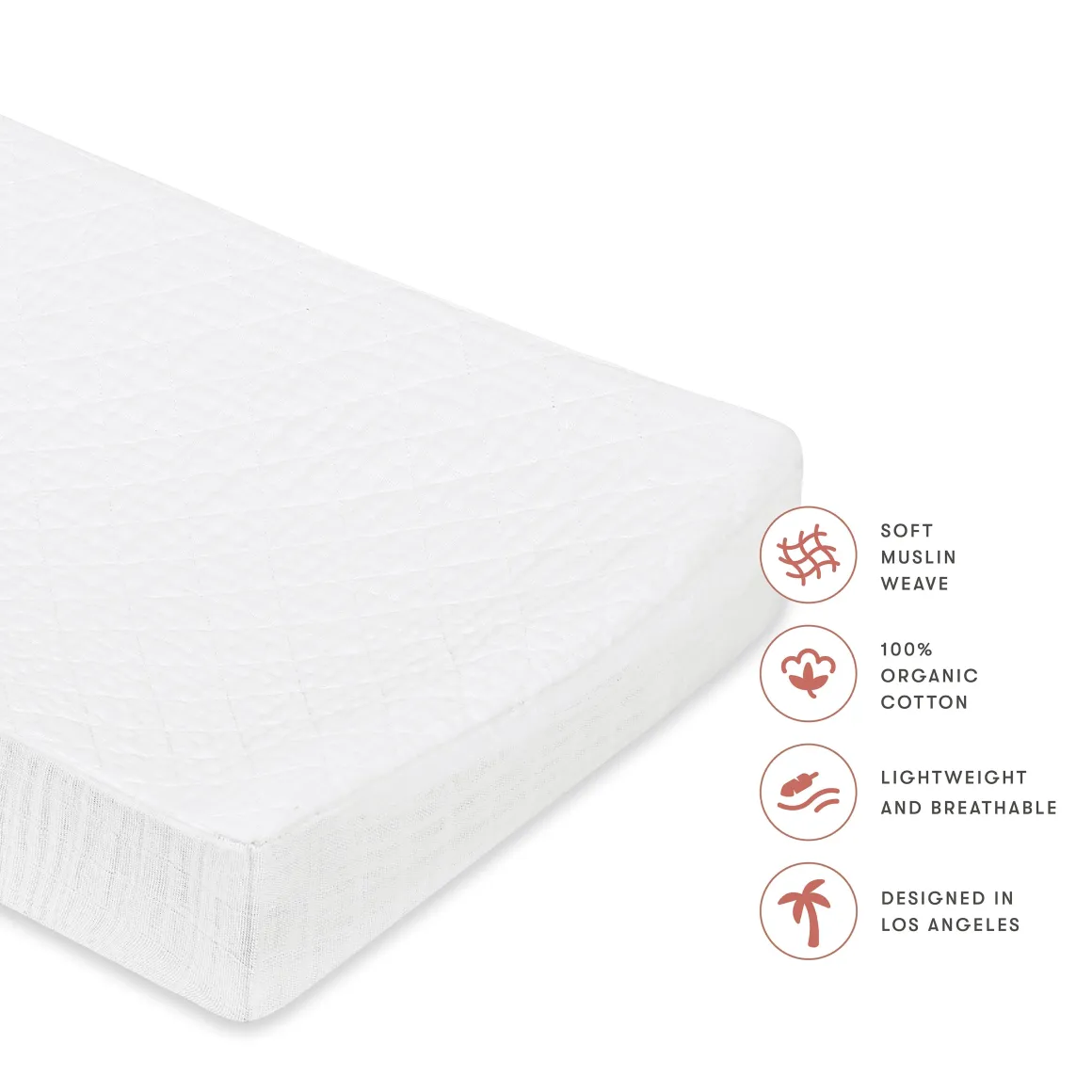 Babyletto Quilted Changing Pad Cover in GOTS Certified Organic Muslin Cotton - White