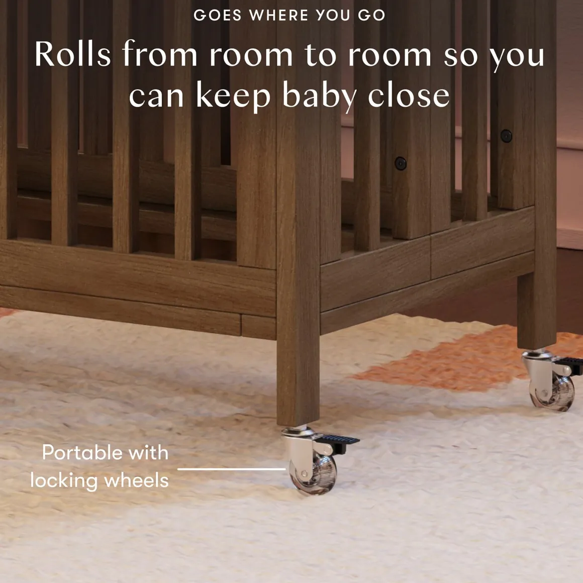 Babyletto Rolli 9-in-1 Convertible All-Stages Crib with Bassinet & Toddler Bed Conversion Kits - Natural Walnut
