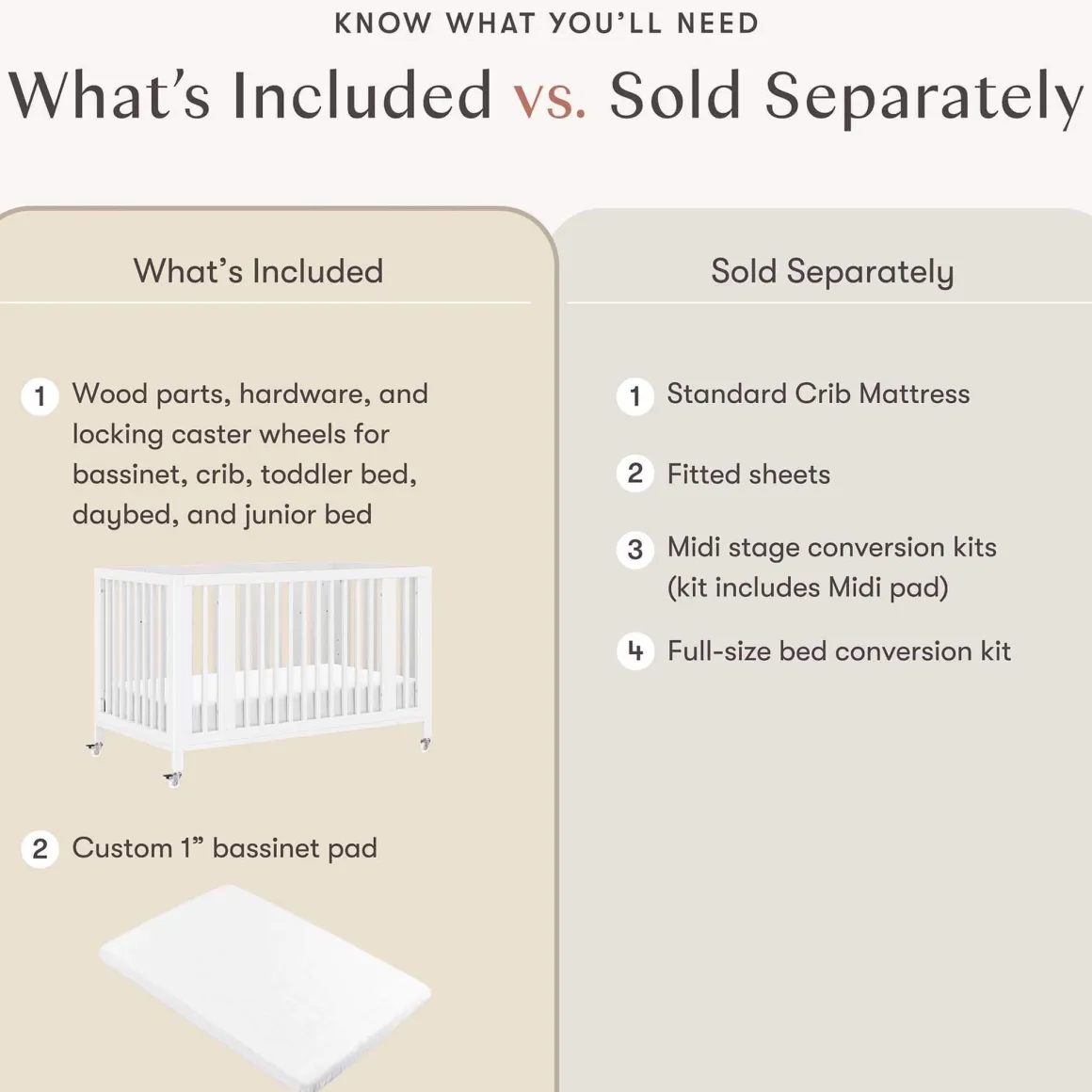 Babyletto Rolli 9-in-1 Convertible All-Stages Crib with Bassinet & Toddler Bed Conversion Kits - White