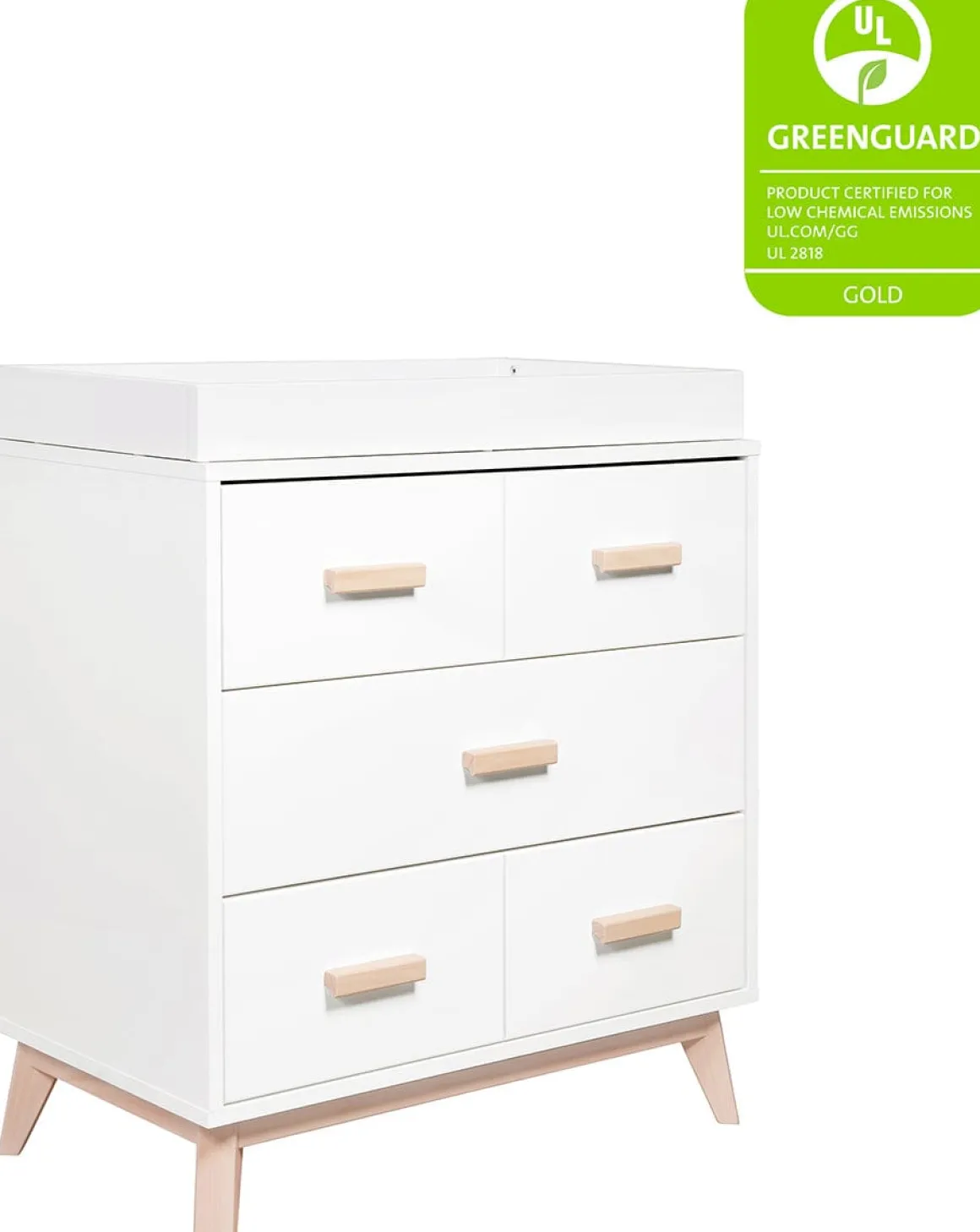 Babyletto Scoot 3-Drawer Changer Dresser w/Removable Changing Tray - White / Washed Natural