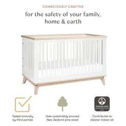 Babyletto Scoot 3-in-1 Convertible Crib w/Toddler Bed Conversion Kit - White / Washed Natural