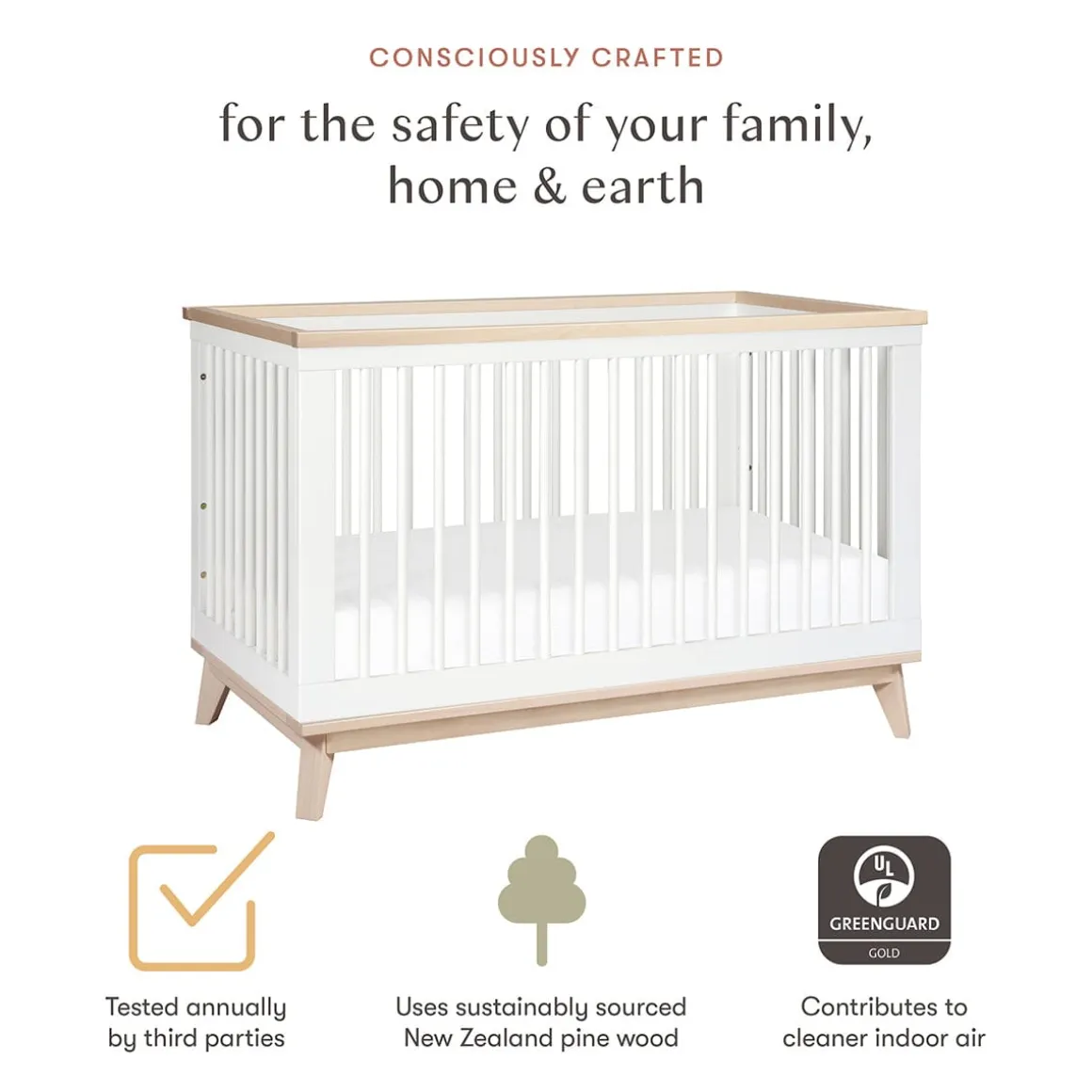 Babyletto Scoot 3-in-1 Convertible Crib w/Toddler Bed Conversion Kit - White / Washed Natural