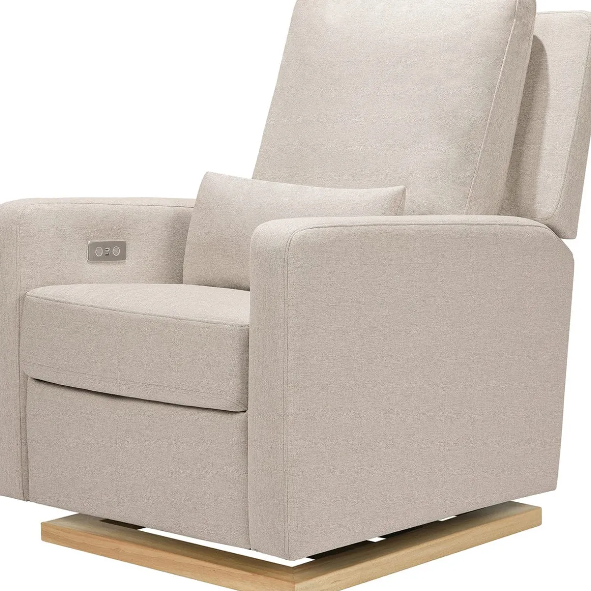 Babyletto Sigi Electronic Glider Recliner w/USB - Performance Beach Eco-Weave w/Light Wood Base