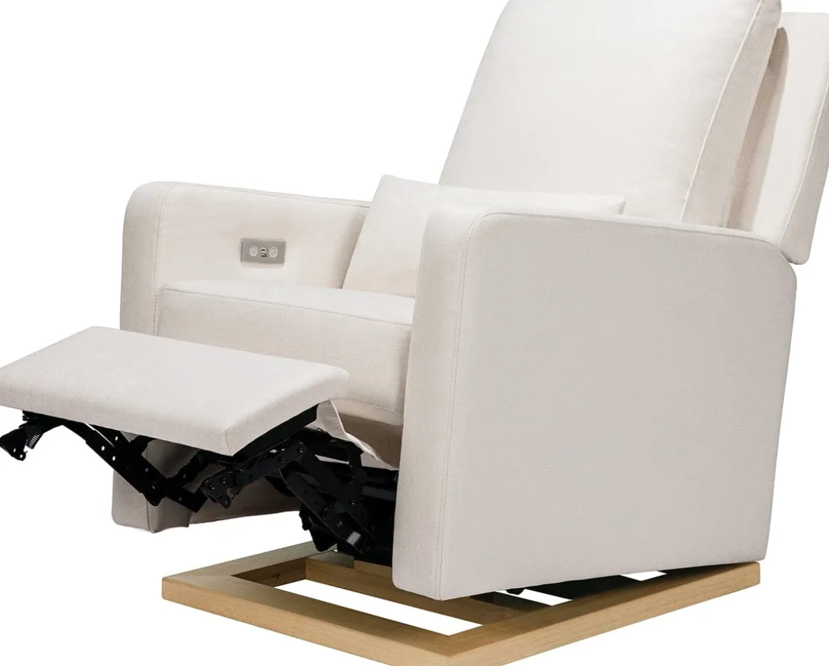 Babyletto Sigi Electronic Glider Recliner w/USB - Performance Cream Eco-Weave w/Light Wood Base