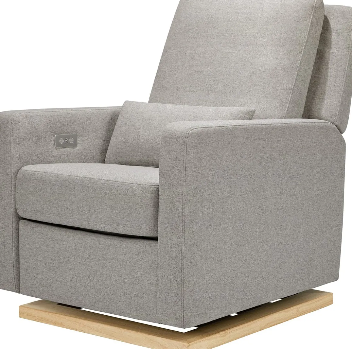 Babyletto Sigi Electronic Glider Recliner w/USB - Performance Grey Eco-Weave w/Light Wood Base
