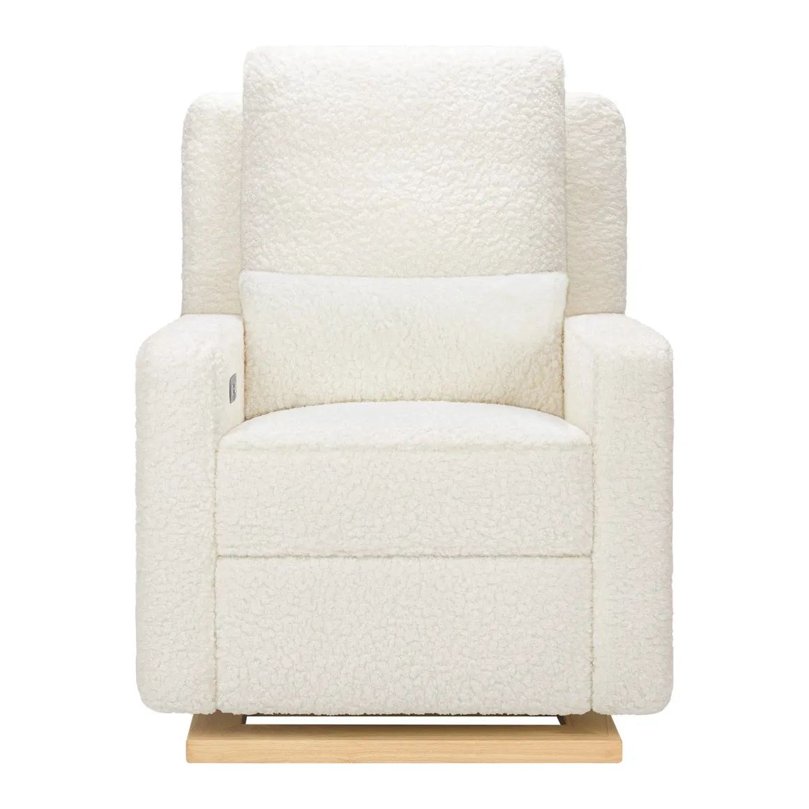 Babyletto Sigi Electronic Recliner and Glider w/ USB - Cream Shearling / Light Wood Base