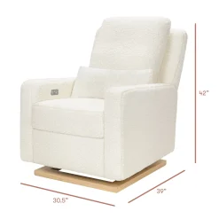 Babyletto Sigi Electronic Recliner and Glider w/ USB - Cream Shearling / Light Wood Base