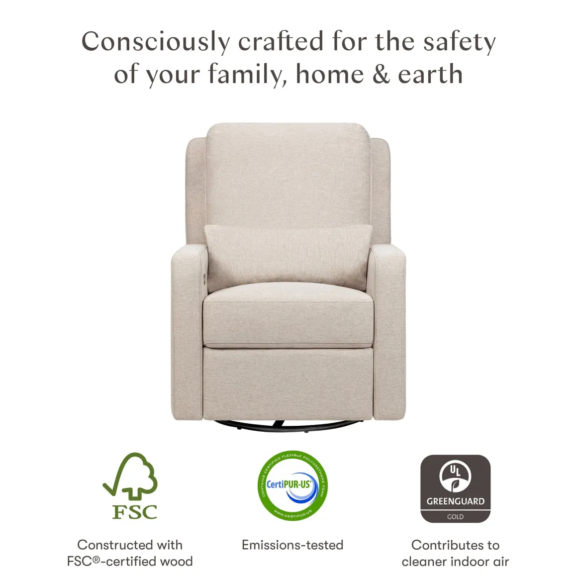 Babyletto Sigi Electronic Recliner and Swivel Glider w/ USB - Performance Beach Eco-Weave