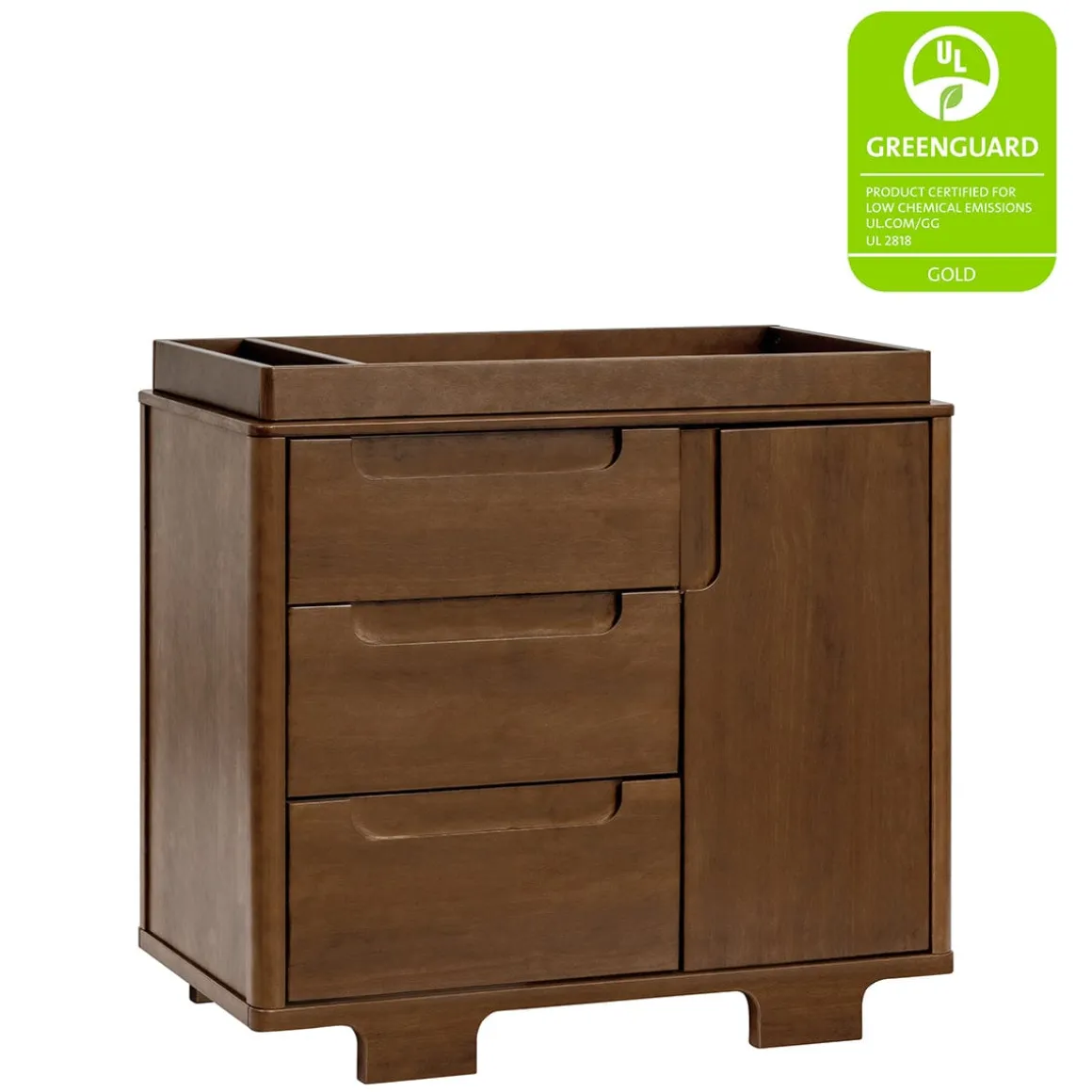 Babyletto Yuzu 3-Drawer Changer Dresser, KD w/Removable Changing Tray - Natural Walnut