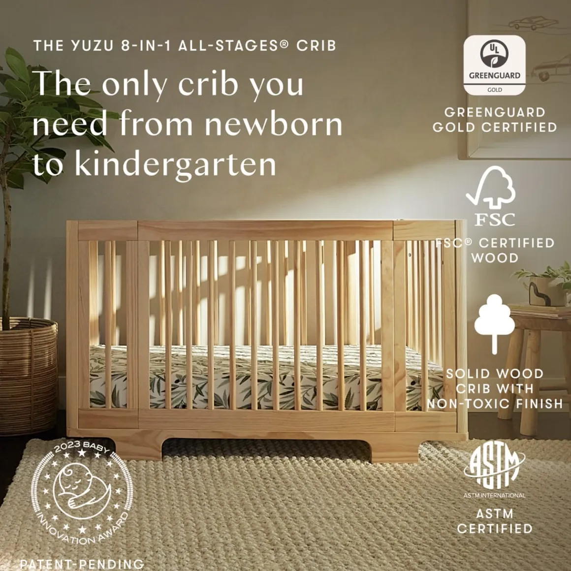 Babyletto Yuzu 8-in-1 Convertible Crib with All-Stages Conversion Kit - Natural