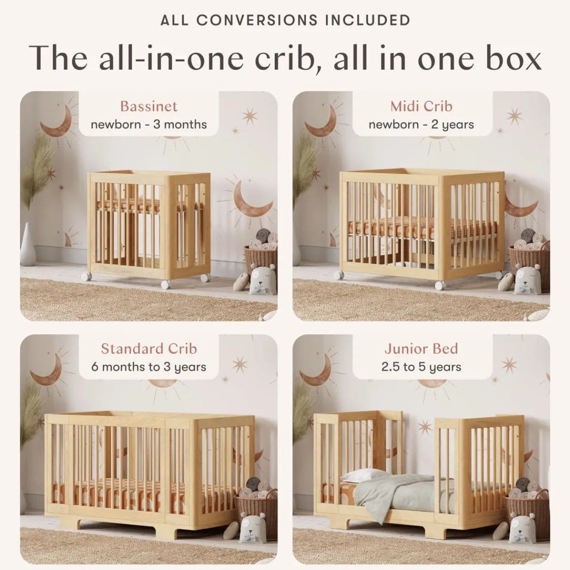 Babyletto Yuzu 8-in-1 Convertible Crib with All-Stages Conversion Kit - Natural