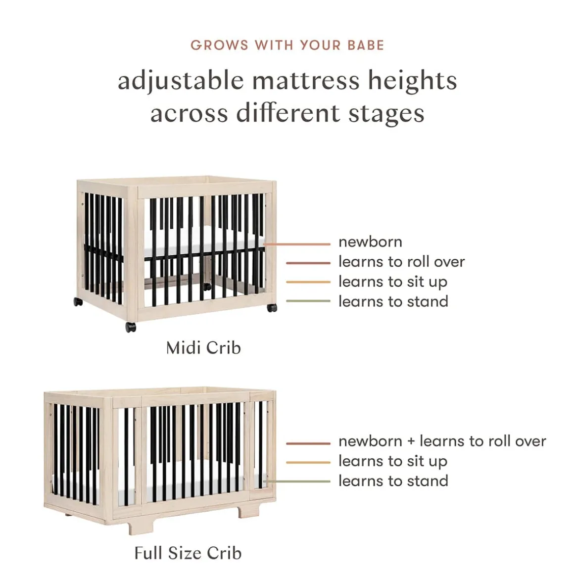 Babyletto Yuzu 8-in-1 Convertible Crib with All-Stages Conversion Kit - Washed Natural / Black