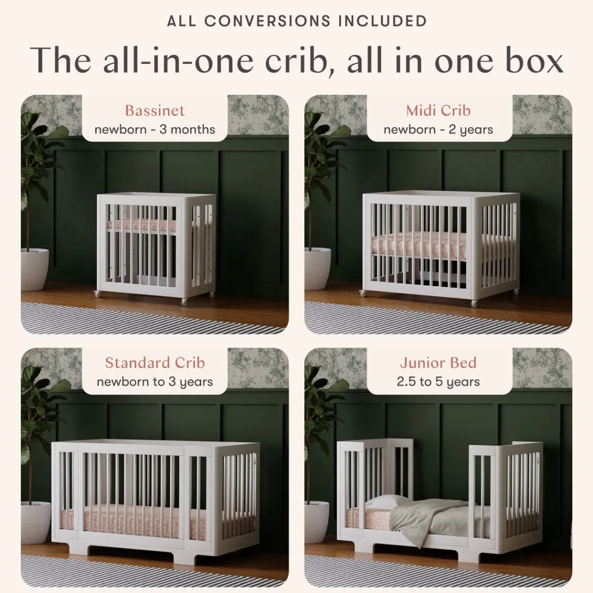 Babyletto Yuzu 8-in-1 Convertible Crib with All-Stages Conversion Kit - White