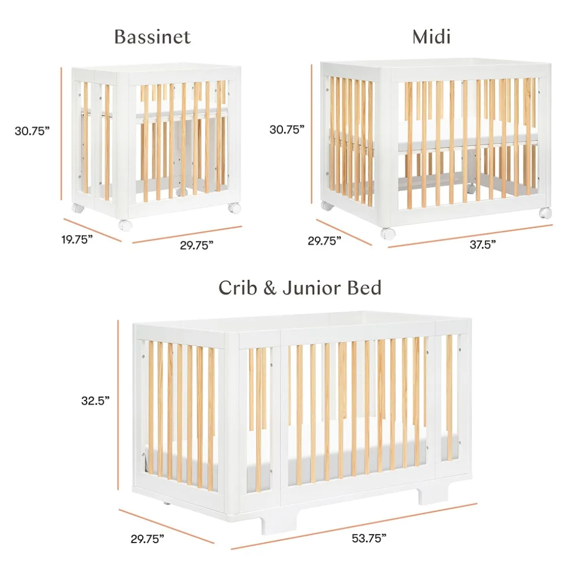 Babyletto Yuzu 8-in-1 Convertible Crib with All-Stages Conversion Kit - White / Natural