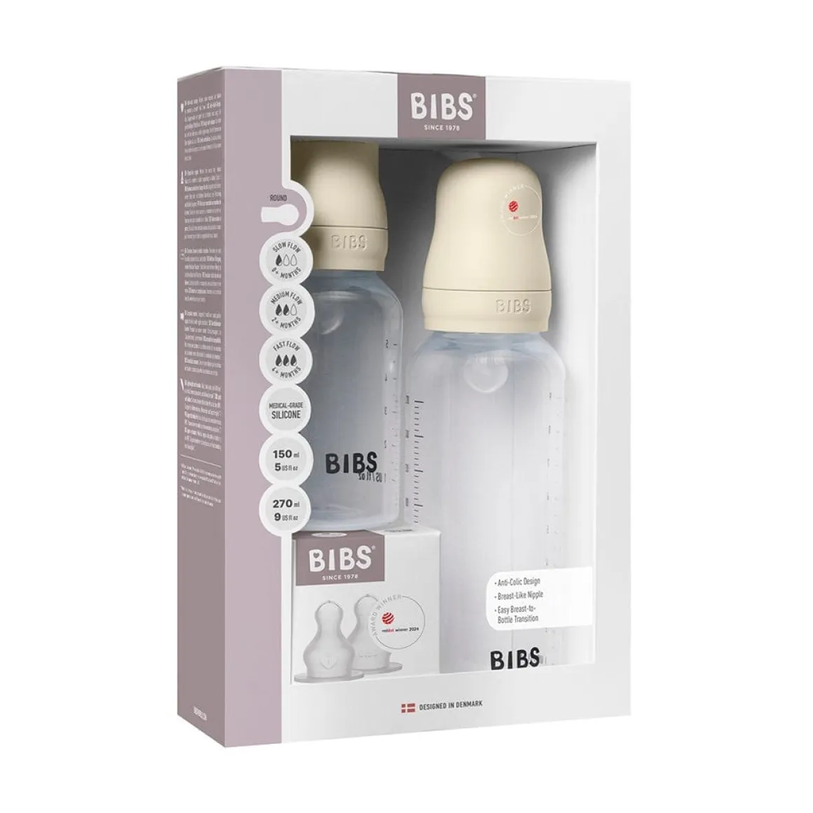 BIBS Baby BPA-Free PP Bottle Grow and Flow Set 5oz/9oz Silicone - Ivory