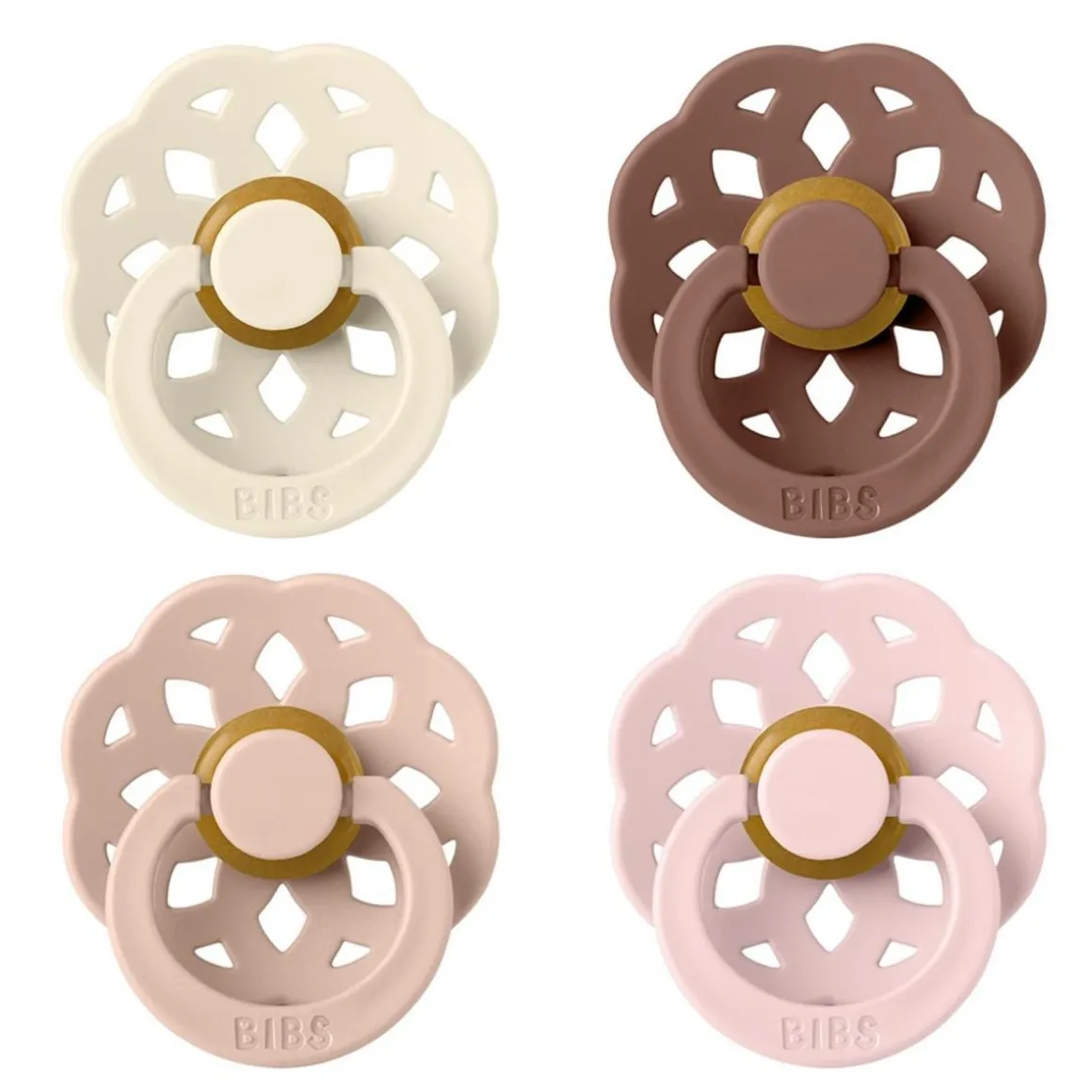 BIBS Boheme Pacifier, 4 Pack - Ivory/Blush/Woodchuck/Blossom - Size 1 (0-6 m)