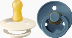 BIBS Original Colour Pacifier, 2 Pack - Ivory/Petrol - Size 1 (0-6 m)