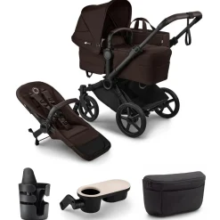 Bugaboo Donkey 6 Complete Single-to-Double Stroller + Essential Accessories Bundle - Black / Cocoa Brown / Cocoa Brown