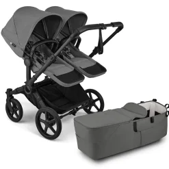 Bugaboo Donkey 6 Duo Complete Stroller Bundle - Black / Moon Grey / Moon Grey