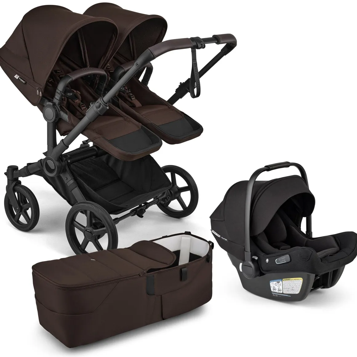 Bugaboo Donkey 6 Duo + Turtle Air Shield Travel System Bundle - Black / Cocoa Brown / Cocoa Brown