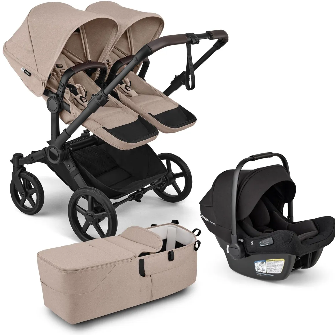 Bugaboo Donkey 6 Duo + Turtle Air Shield Travel System Bundle - Black / Desert Taupe Melange / Desert Taupe Melange