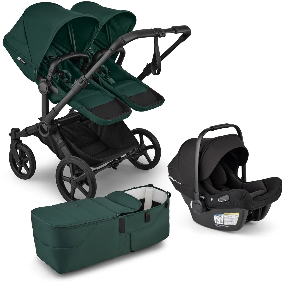 Bugaboo Donkey 6 Duo + Turtle Air Shield Travel System Bundle - Black / Fern Green / Fern Green