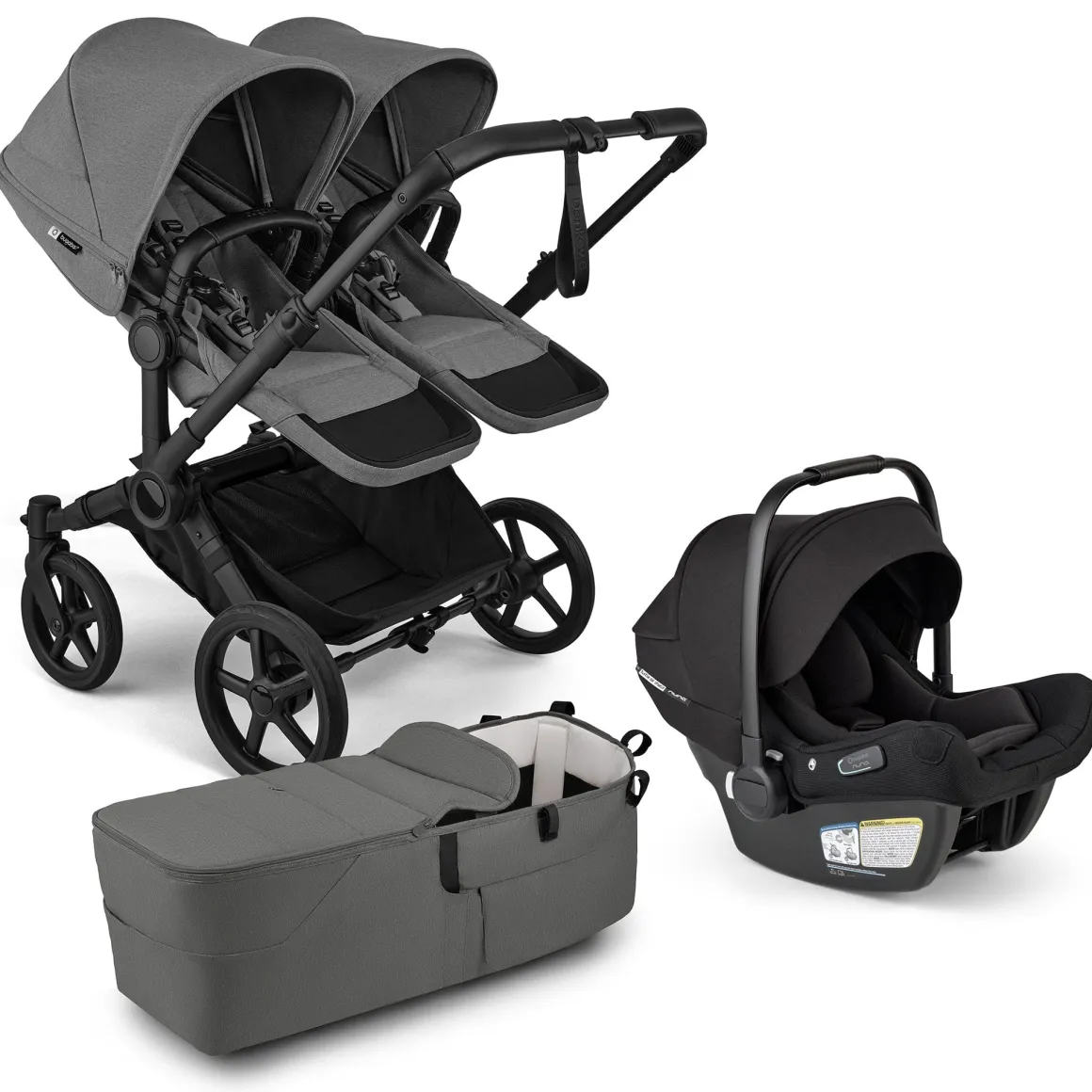 Bugaboo Donkey 6 Duo + Turtle Air Shield Travel System Bundle - Black / Moon Grey / Moon Grey