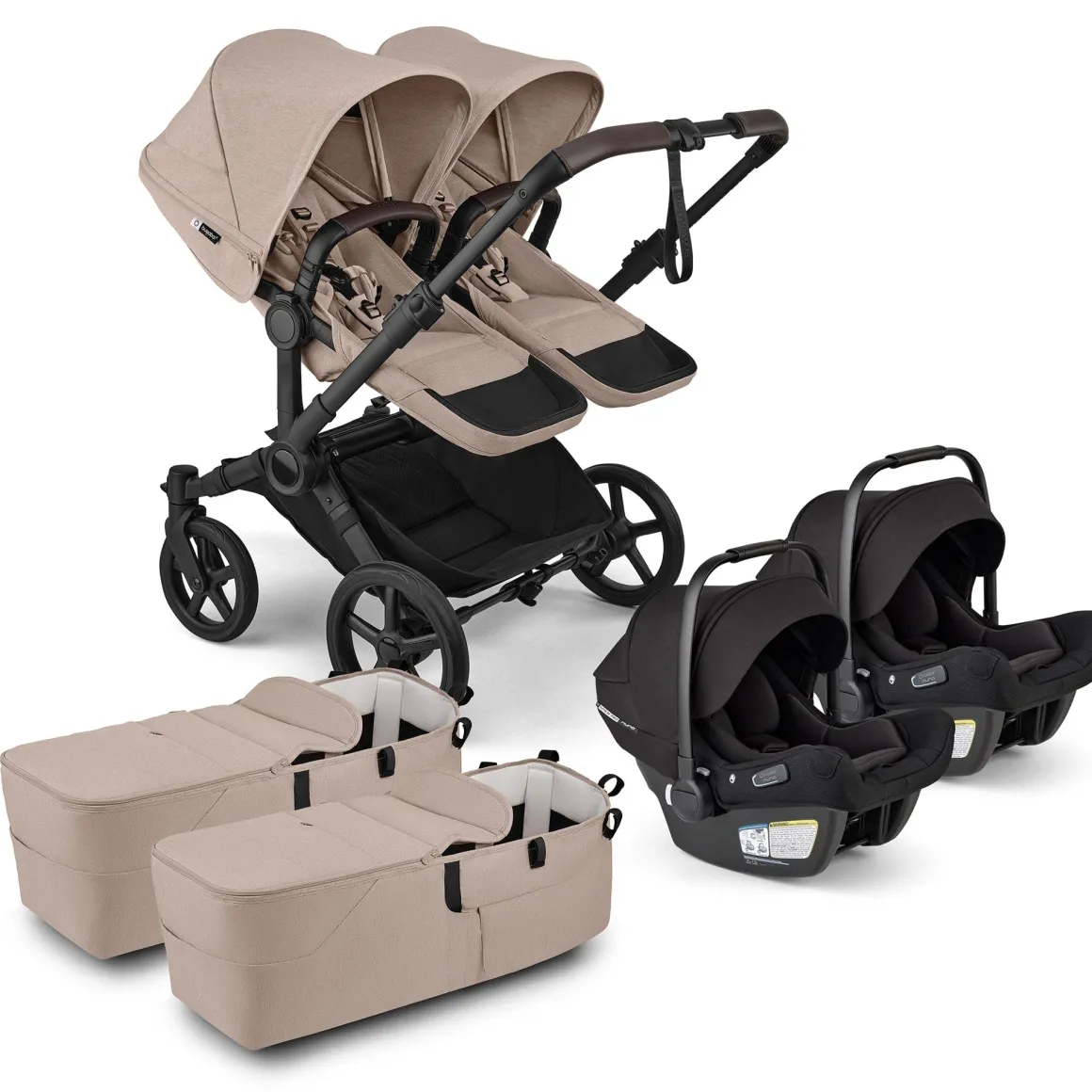 Bugaboo Donkey 6 + Turtle Air Shield Twin Travel System Bundle - Black / Desert Taupe Melange / Desert Taupe Melange
