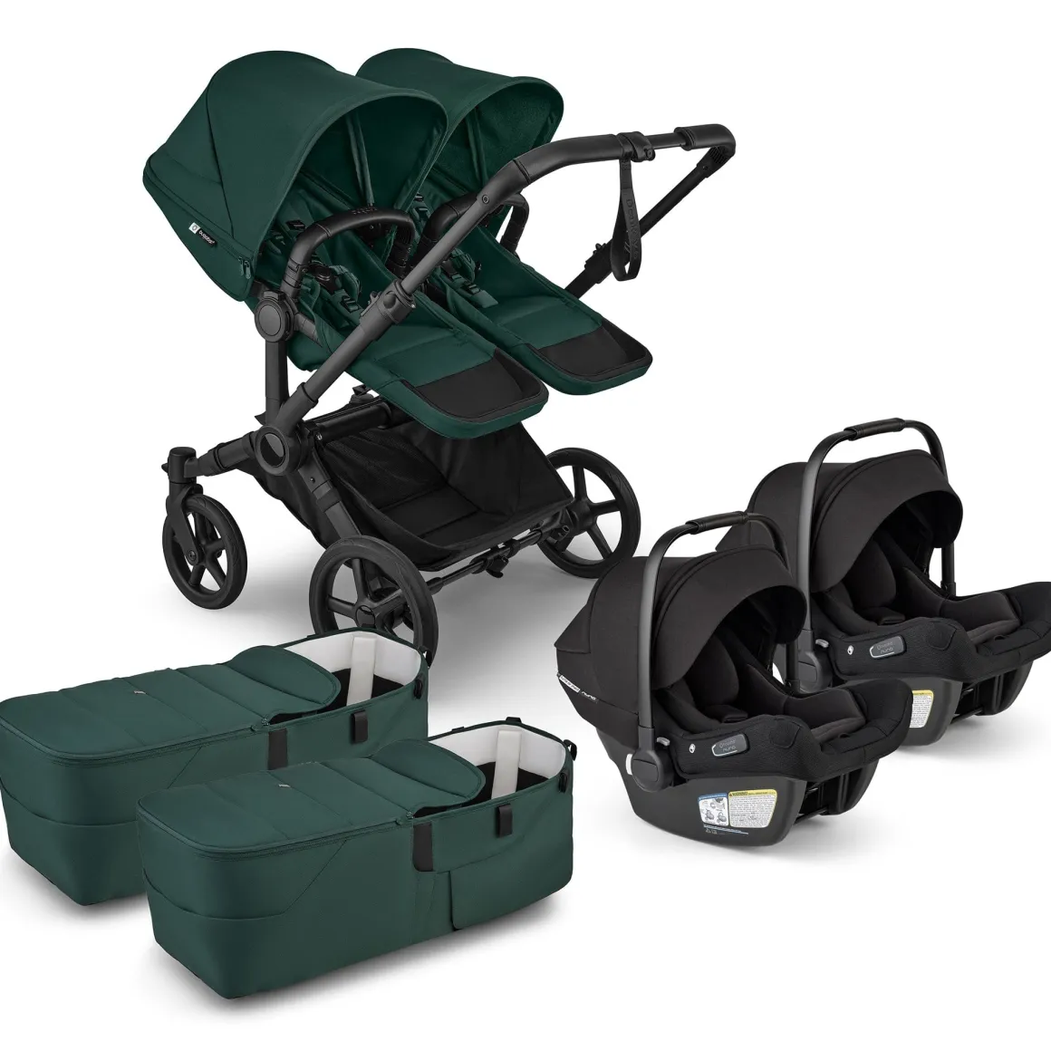 Bugaboo Donkey 6 + Turtle Air Shield Twin Travel System Bundle - Black / Fern Green / Fern Green