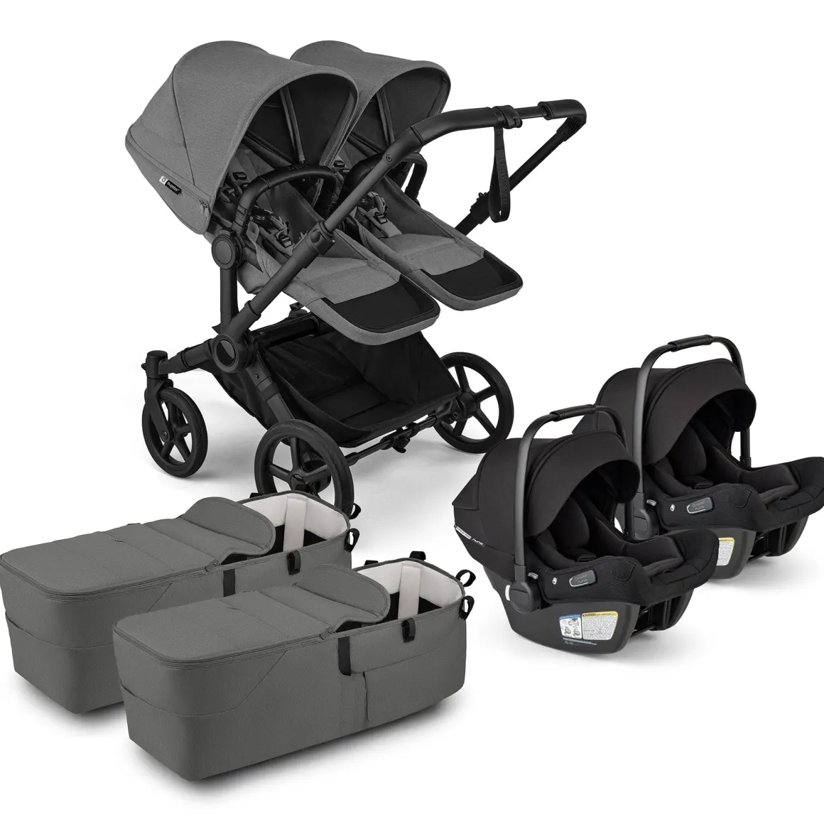 Bugaboo Donkey 6 + Turtle Air Shield Twin Travel System Bundle - Black / Moon Grey / Moon Grey