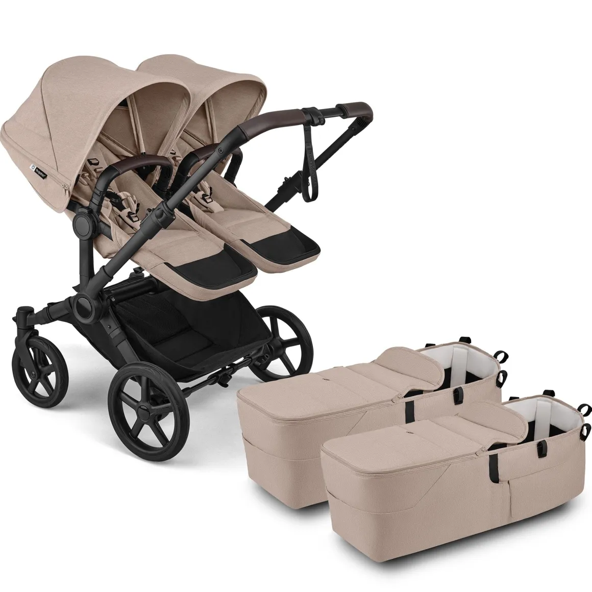 Bugaboo Donkey 6 Twin Complete Stroller Bundle - Black / Desert Taupe Melange / Desert Taupe Melange