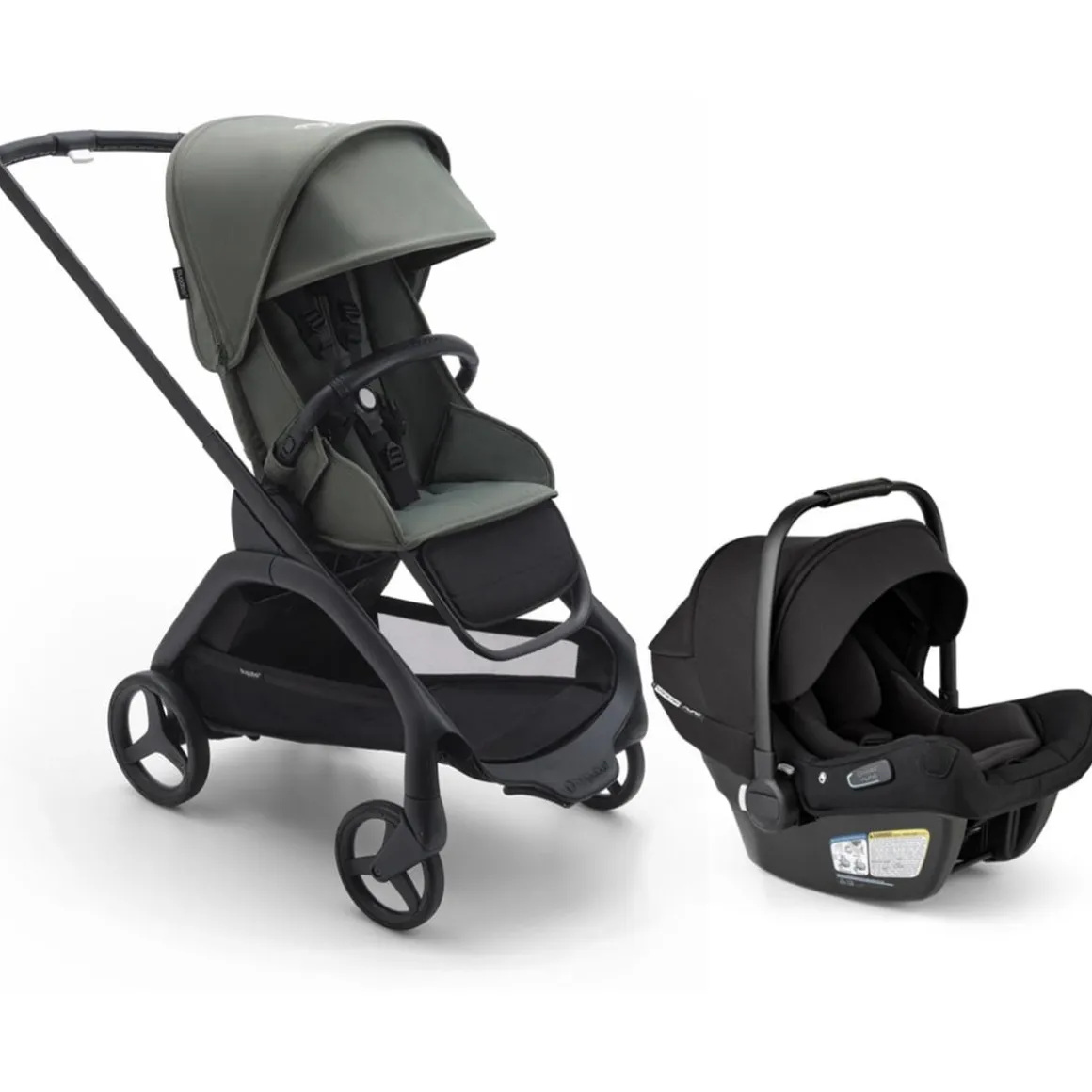 Bugaboo Dragonfly Stroller + Turtle Air Shield Travel System Bundle - Black / Forest Green / Forest Green / Black