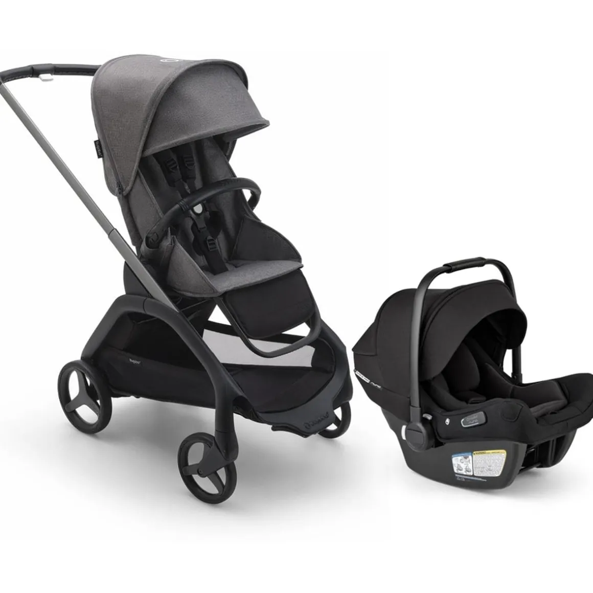 Bugaboo Dragonfly Stroller + Turtle Air Shield Travel System Bundle - Graphite / Grey Melange / Grey Melange / Black
