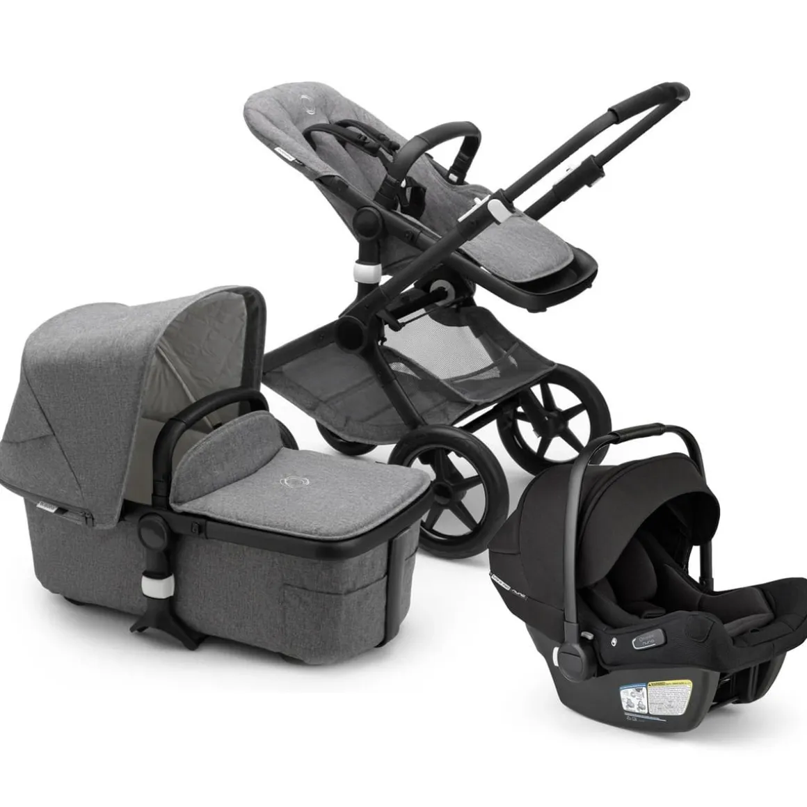 Bugaboo Fox2 Complete Stroller + Turtle Air Shield Travel System Bundle - Classic - Black/Grey Melange / Black