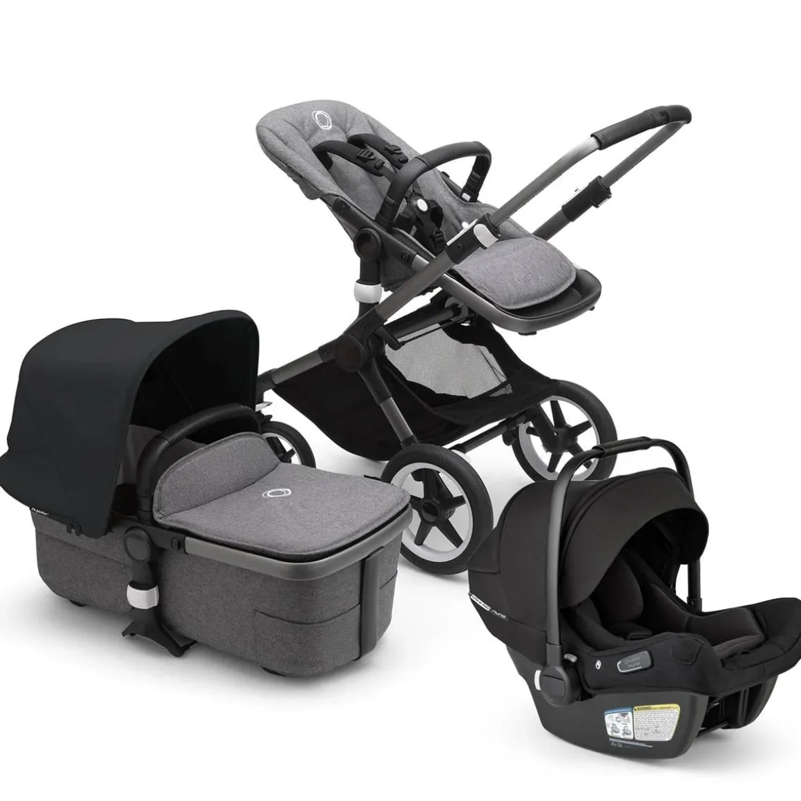 Bugaboo Fox3 Complete Stroller + Turtle Air Shield Travel System Bundle - Graphite / Grey Melange / Midnight Black / Black