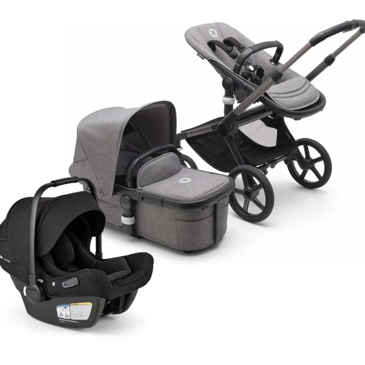 Bugaboo Fox 5 + Turtle Air Shield Travel System Bundle - Graphite / Grey Melange / Grey Melange / Black