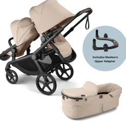 Bugaboo Kangaroo Complete All-Position Double Stroller + Bassinet Bundle - Desert Taupe