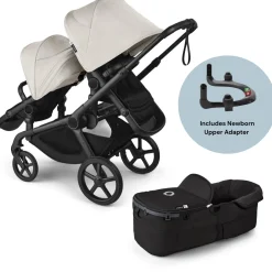 Bugaboo Kangaroo Complete All-Position Double Stroller + Bassinet Bundle - Misty White