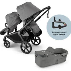 Bugaboo Kangaroo Complete All-Position Double Stroller + Bassinet Bundle - Moon Grey