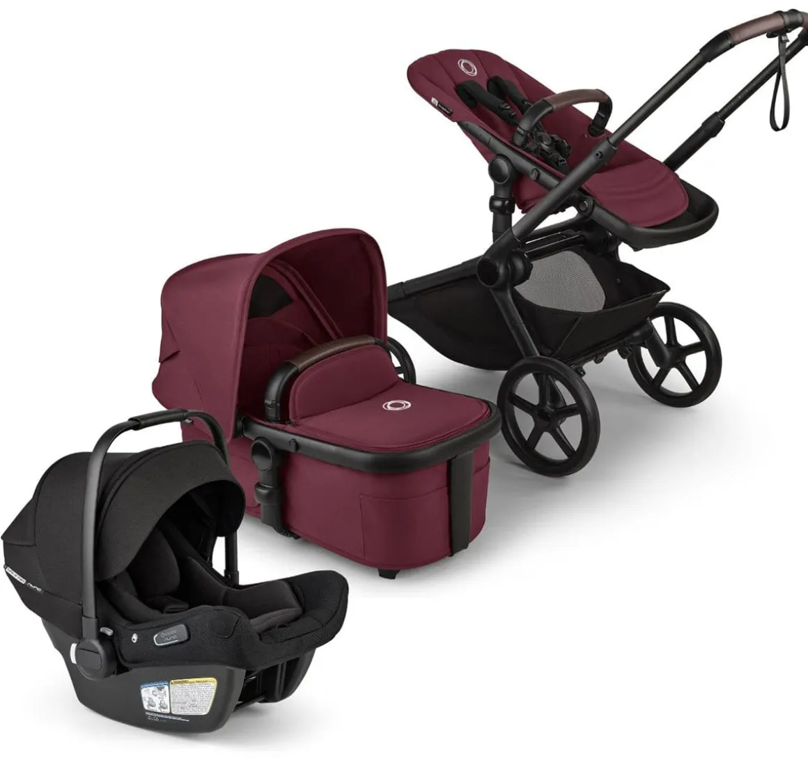 Bugaboo Kangaroo Complete (One Box)+ Turtle Air Shield By Nuna Travel System Bundle - Black / Dark Cherry / Dark Cherry / Black
