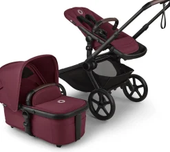 Bugaboo Kangaroo Complete Single-to-Double Stroller + Bassinet (One Box) - Black / Dark Cherry / Dark Cherry