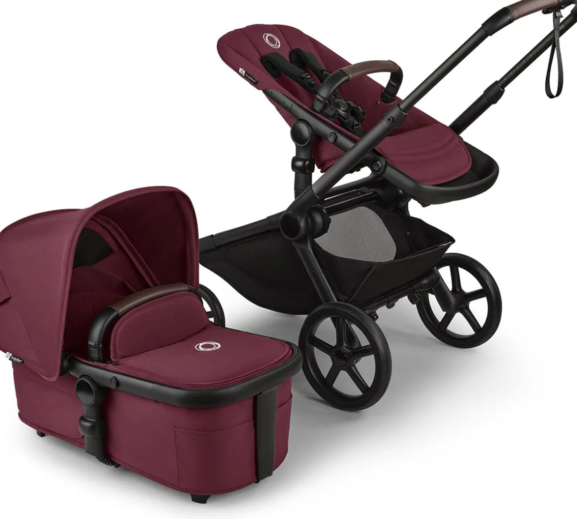 Bugaboo Kangaroo Complete Single-to-Double Stroller + Bassinet (One Box) - Black / Dark Cherry / Dark Cherry