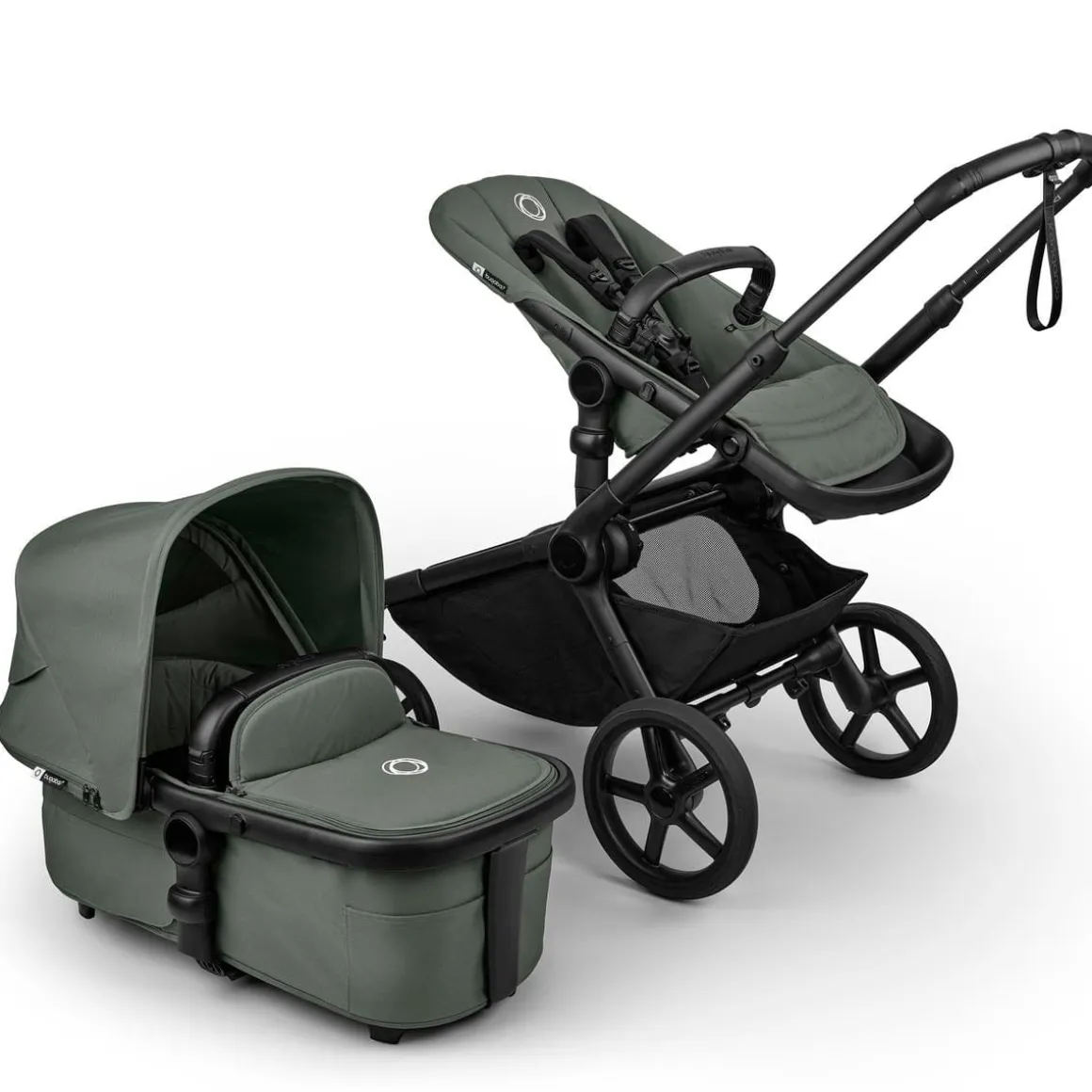 Bugaboo Kangaroo Complete Stroller + Bassinet Bundle - Black / Forest Green / Forest Green