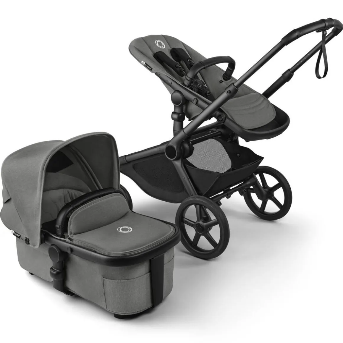 Bugaboo Kangaroo Complete Stroller + Bassinet Bundle - Black / Moon Grey / Moon Grey